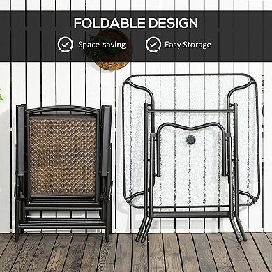 Outsunny 5 Pieces Wicker Patio Dining Set Foldable W/ Umbrella Hole