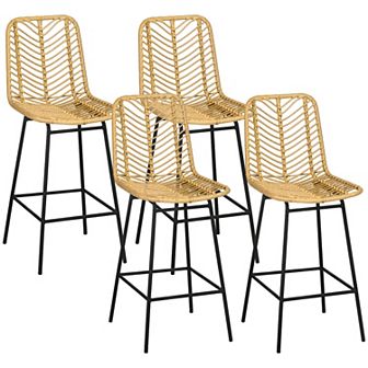 Homcom Modern Rattan Bar Stools Set Of 4 For Kitchen Seating