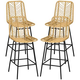 Homcom Modern Rattan Bar Stools Set Of 4 For Kitchen Seating