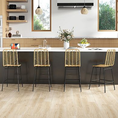 Homcom Modern Rattan Bar Stools Set Of 4 For Kitchen Seating