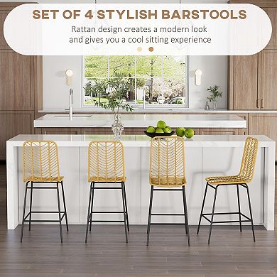 Homcom Modern Rattan Bar Stools Set Of 4 For Kitchen Seating