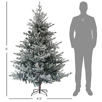 Homcom 6ft Artificial Nordic Pine Christmas Tree With Snow, Easy Assembly