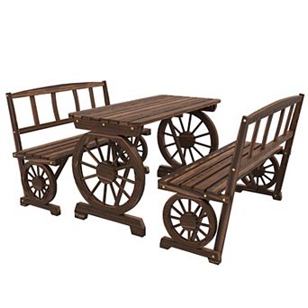 Outsunny Outdoor Table And Chairs For 4 People W/ Wagon Wheel Design