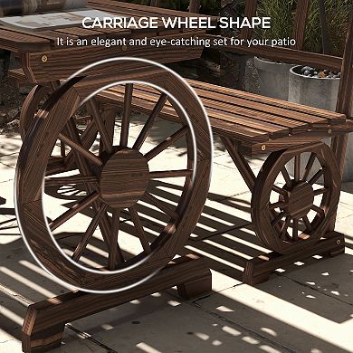 Outsunny Outdoor Table And Chairs For 4 People W/ Wagon Wheel Design