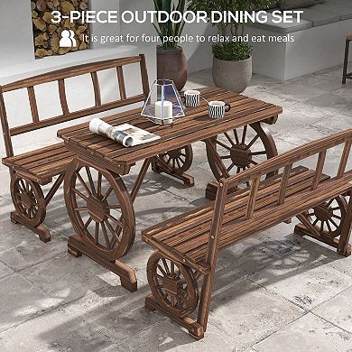 Outsunny Outdoor Table And Chairs For 4 People W/ Wagon Wheel Design