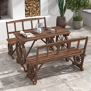 Outsunny Outdoor Table And Chairs For 4 People W/ Wagon Wheel Design