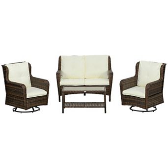 Outsunny Wicker Furniture Set W/ 360° Swivel Rocking Chairs