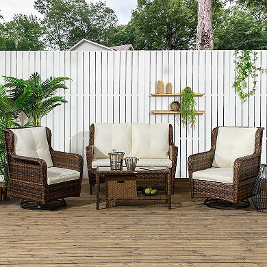 Outsunny Wicker Furniture Set W/ 360° Swivel Rocking Chairs