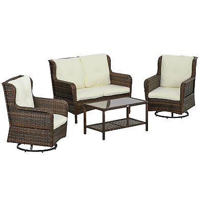 Outsunny Wicker Furniture Set W/ 360° Swivel Rocking Chairs