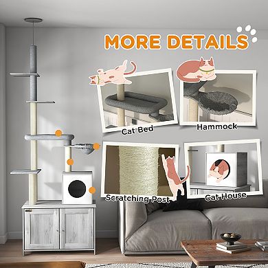 PawHut 2 in 1 Litter Box Enclosure with Floor to Ceiling Cat Tree
