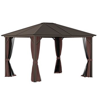 10'x12' Hardtop Gazebo, Mesh, Curtains, Steel Slat Canopy, Outdoor Events