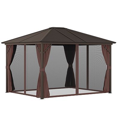 10'x12' Hardtop Gazebo, Mesh, Curtains, Steel Slat Canopy, Outdoor Events