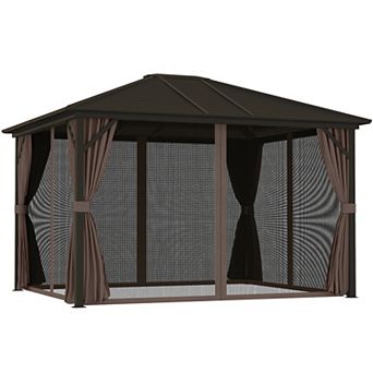 Outsunny 10'x12' Hardtop Gazebo, Mesh, Curtains, Steel Slat Canopy,