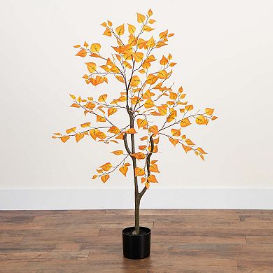 nearly natural 4-ft. Autumn Artificial Birch Leaf Tree Floor Decor