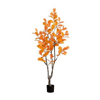 nearly natural 6-ft. Autumn Artificial Oak Tree Floor Decor