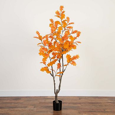 nearly natural 6-ft. Autumn Artificial Oak Tree Floor Decor