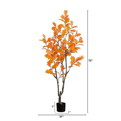 nearly natural 6-ft. Autumn Artificial Oak Tree Floor Decor