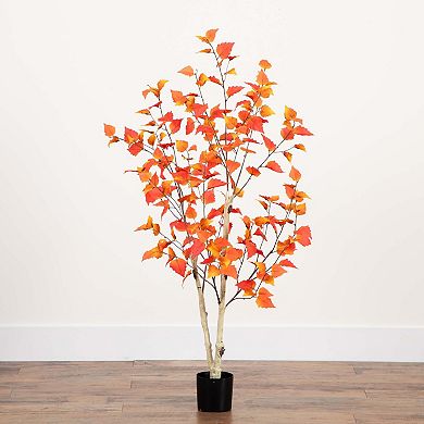 nearly natural 4 ft. Autumn Birch Artificial Fall Tree