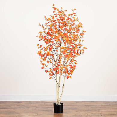 nearly natural 7-ft. Autumn Artificial Birch Tree Floor Decor