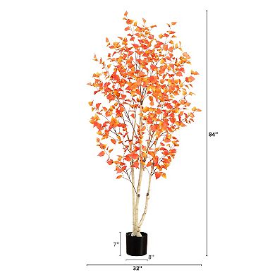 nearly natural 7-ft. Autumn Artificial Birch Tree Floor Decor