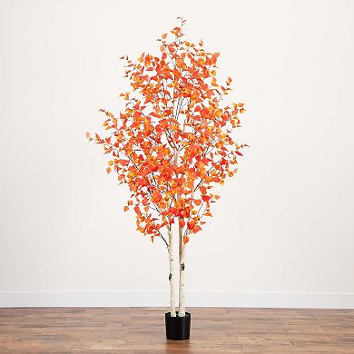 nearly natural 8 ft. Autumn Birch Artificial Fall Tree