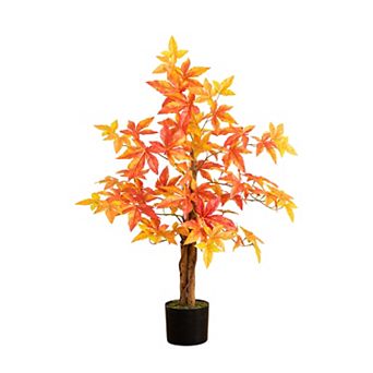 nearly natural 3-ft. Autumn Artificial Deluxe Maple Tree Floor Decor