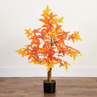 nearly natural 3-ft. Autumn Artificial Deluxe Maple Tree Floor Decor