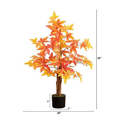 nearly natural 3-ft. Autumn Artificial Deluxe Maple Tree Floor Decor