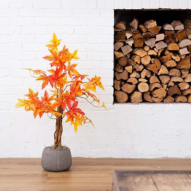 nearly natural 3-ft. Autumn Artificial Deluxe Maple Tree Floor Decor