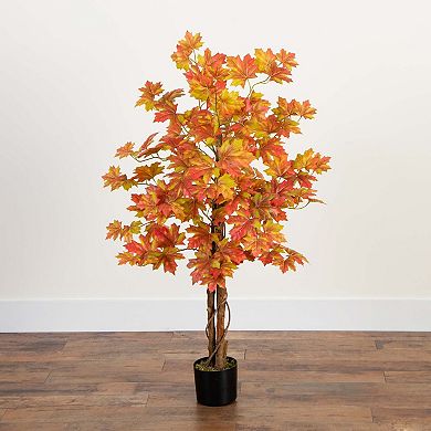 nearly natural 4-ft. Artificial Deluxe Maple Fall Tree Floor Decor