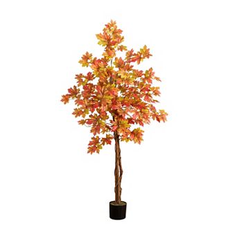 nearly natural 5-ft. Autumn Artificial Deluxe Maple Tree Floor Decor