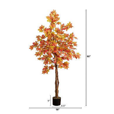 nearly natural 5-ft. Autumn Artificial Deluxe Maple Tree Floor Decor