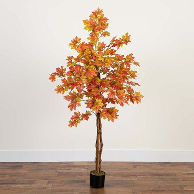 nearly natural 5-ft. Autumn Artificial Deluxe Maple Tree Floor Decor