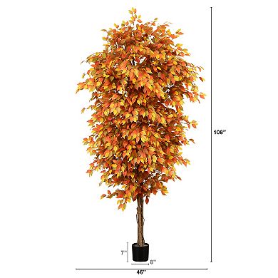 nearly natural 9 ft. Autumn Fichus Artificial Fall Tree