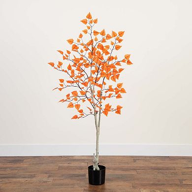 nearly natural 5-ft. Artificial Autumn Paper Birch Tree Floor Decor