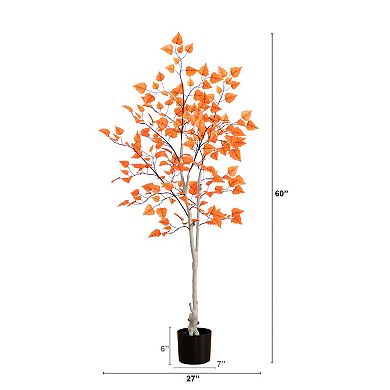 nearly natural 5-ft. Artificial Autumn Paper Birch Tree Floor Decor