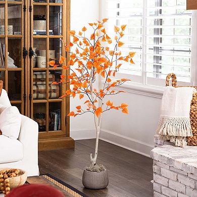 nearly natural 5-ft. Artificial Autumn Paper Birch Tree Floor Decor
