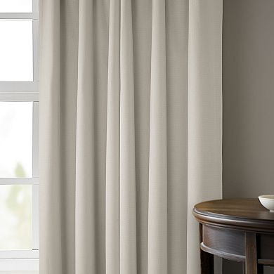 EFF Pleated Textured Faux Linen Room Darkening 1-Panel Window Curtain