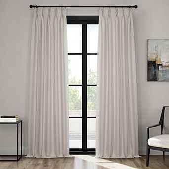 EFF Pleated Textured Faux Linen Room Darkening 1-Panel Window Curtain