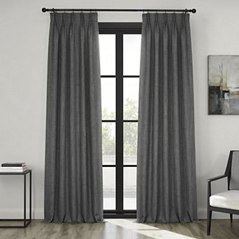 EFF Pleated Textured Faux Linen Room Darkening 1-Panel Window Curtain