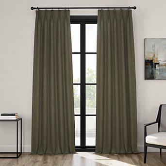 EFF Pleated Textured Faux Linen Room Darkening 1-Panel Window Curtain