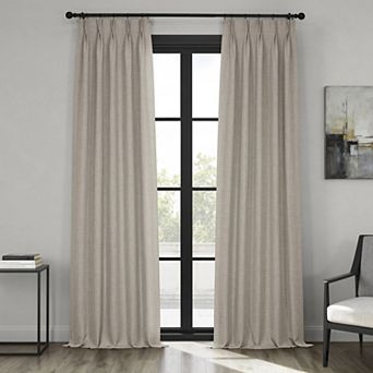 EFF Pleated Textured Faux Linen Room Darkening 1-Panel Window Curtain
