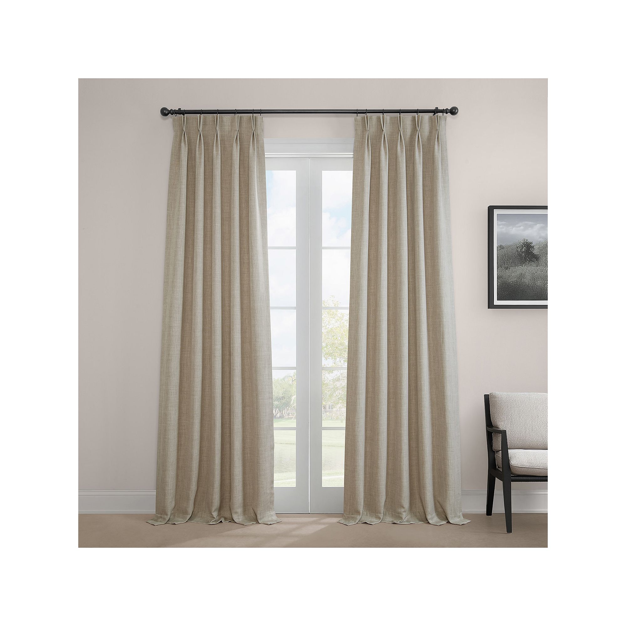 EFF Pleated Textured Faux Linen Room Darkening 1-Panel Window Curtain, That