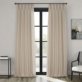 EFF Pleated Textured Faux Linen Room Darkening 1-Panel Window Curtain