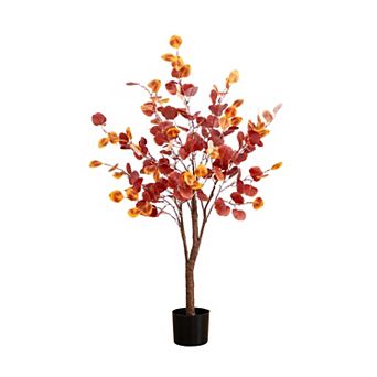 nearly natural 4-ft. LED Autumn Artificial Eucalyptus Tree Floor Decor