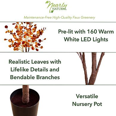 nearly natural 4-ft. LED Autumn Artificial Eucalyptus Tree Floor Decor