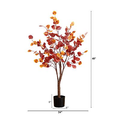 nearly natural 4-ft. LED Autumn Artificial Eucalyptus Tree Floor Decor