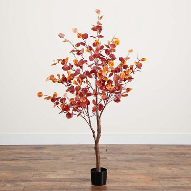nearly natural 5-ft. LED Autumn Artificial Eucalyptus Tree Floor Decor