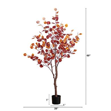 nearly natural 5-ft. LED Autumn Artificial Eucalyptus Tree Floor Decor