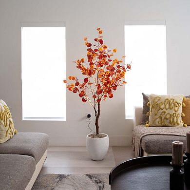 nearly natural 5-ft. LED Autumn Artificial Eucalyptus Tree Floor Decor